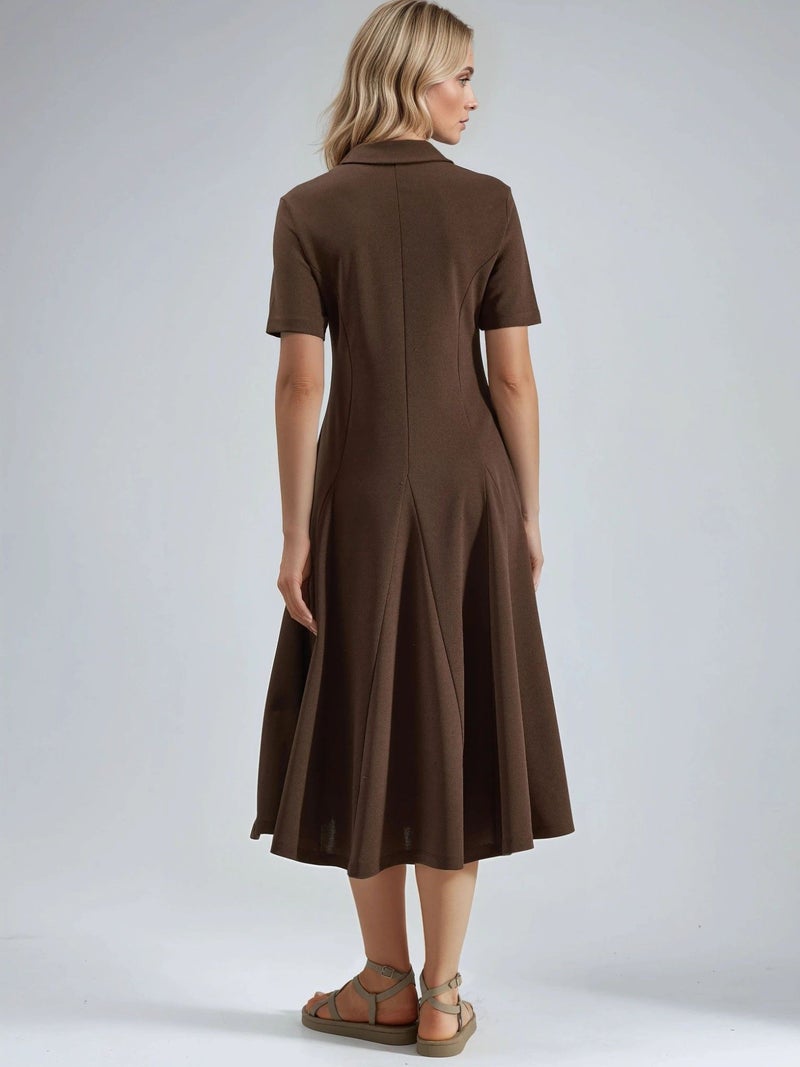 BUSEM Midi A-Line Dress with Shirt Collar - Image 3